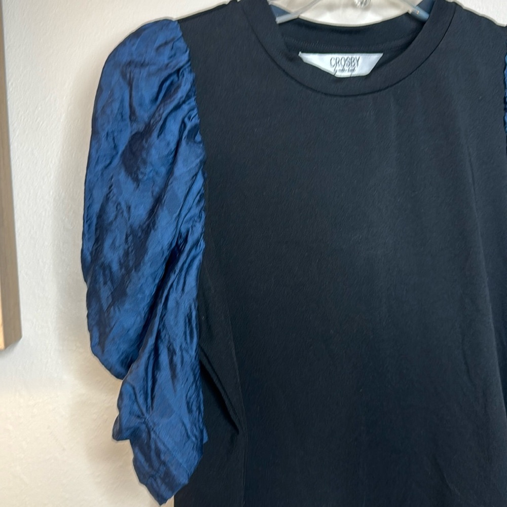 CROSBY by Mollie Burch Black and Blue Ruffled Puff Sleeve Blouse - Picture 9 of 14